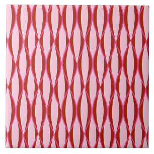 Mid-Century Ribbon Print - pink and burgundy Tile