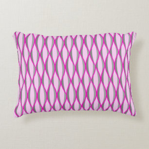 Mid-Century Ribbon Print - pink and grey / grey Decorative Cushion