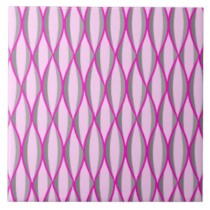 Mid-Century Ribbon Print - pink and grey / grey Tile