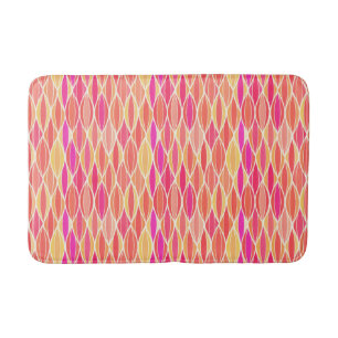 Mid-Century Ribbon Print, Pink, Coral and Gold Bath Mat