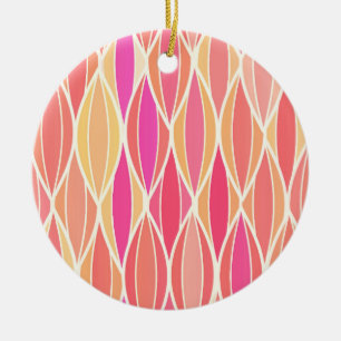 Mid-Century Ribbon Print - pink, coral and gold Ceramic Tree Decoration