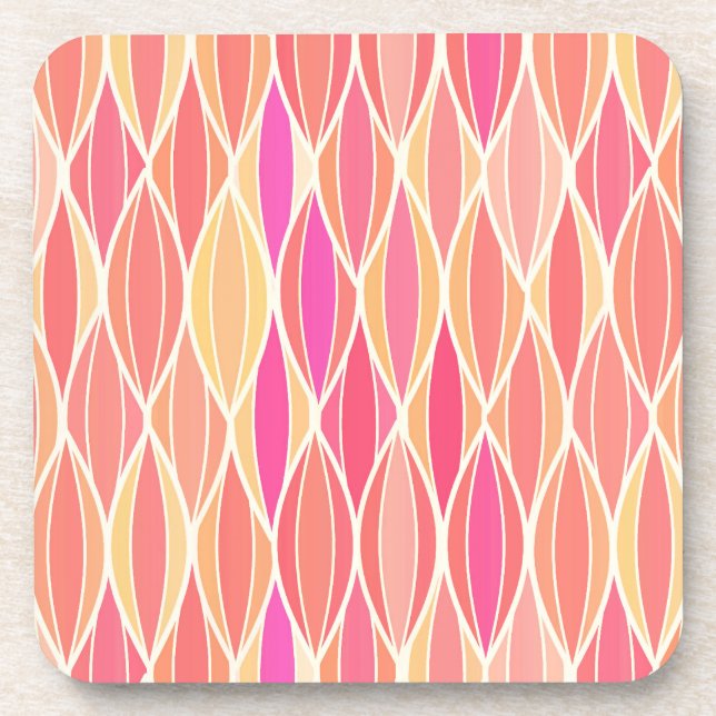 Mid-Century Ribbon Print - pink, coral and gold Coaster (Front)