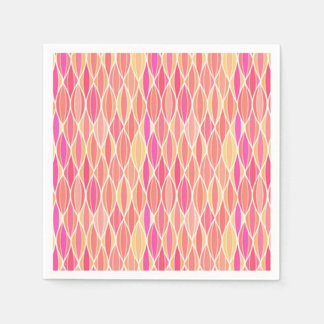 Mid-Century Ribbon Print - pink, coral and gold Napkin (Front)