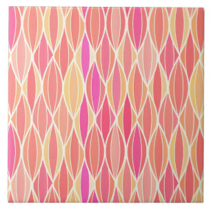 Mid-Century Ribbon Print - pink, coral and gold Tile
