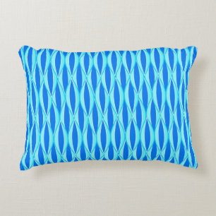 Mid-Century Ribbon Print - shades of blue Decorative Cushion
