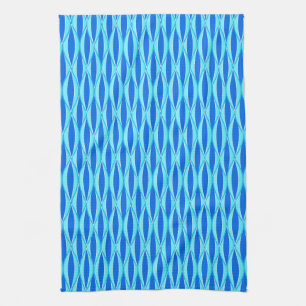 Mid-Century Ribbon Print - shades of blue Tea Towel