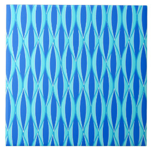 Mid-Century Ribbon Print - shades of blue Tile