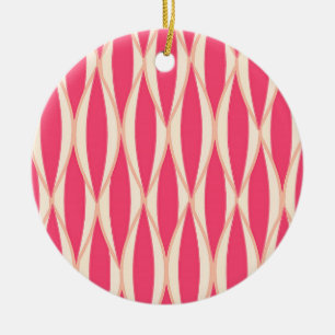 Mid-Century Ribbon Print - shades of coral Ceramic Tree Decoration