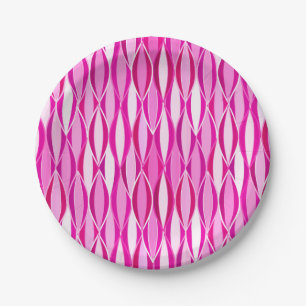 Mid-Century Ribbon Print - shades of fuchsia pink Paper Plate