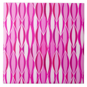 Mid-Century Ribbon Print - shades of magenta pink Tile