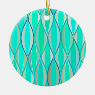 Mid-Century Ribbon Print - shades of turquoise Ceramic Tree Decoration