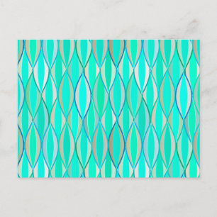 Mid-Century Ribbon Print - shades of turquoise Postcard