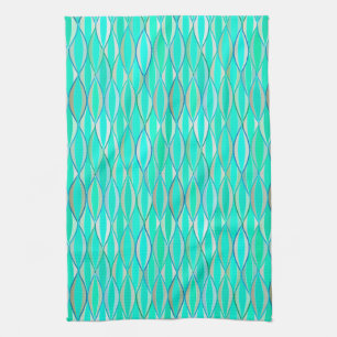 Mid-Century Ribbon Print - shades of turquoise Tea Towel