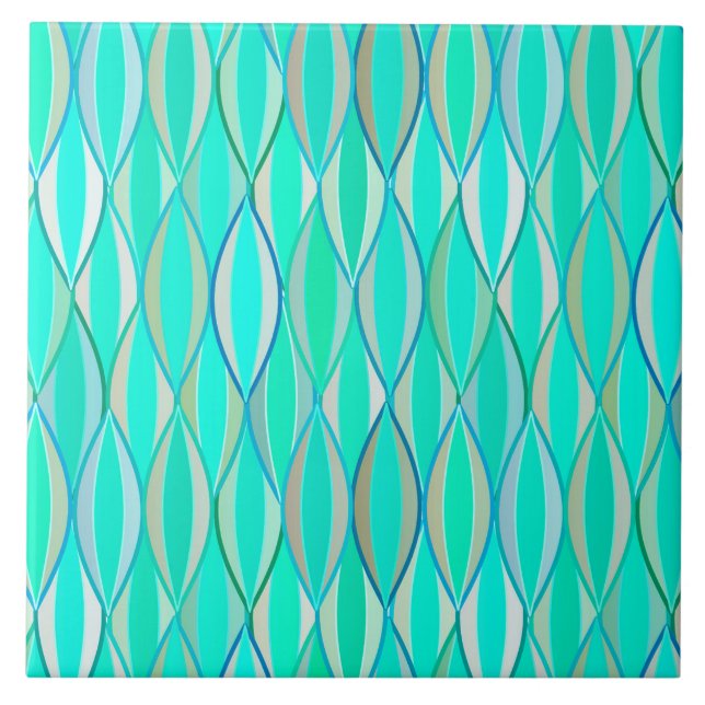 Mid-Century Ribbon Print - shades of turquoise Tile (Front)