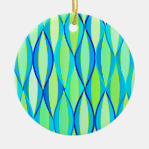 Mid-Century Ribbon Print - turquoise and lime Ceramic Tree Decoration