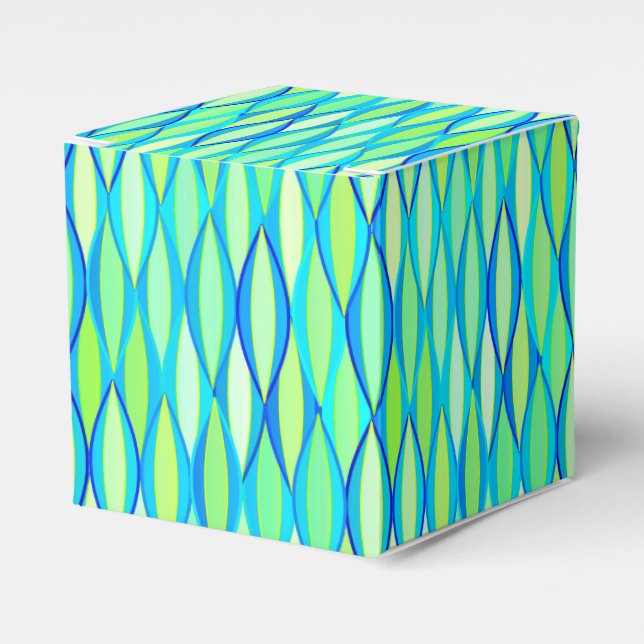 Mid-Century Ribbon Print - turquoise and lime Favour Box (Front Side)