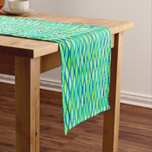 Mid-Century Ribbon Print - turquoise and lime Short Table Runner
