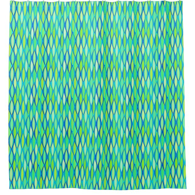 Mid-Century Ribbon Print - turquoise and lime Shower Curtain (Front)