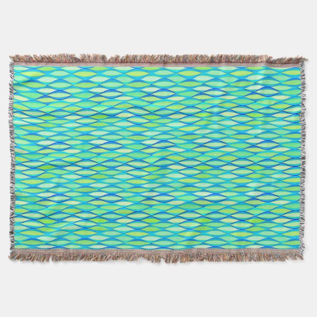 Mid-Century Ribbon Print - turquoise and lime Throw Blanket (Front)