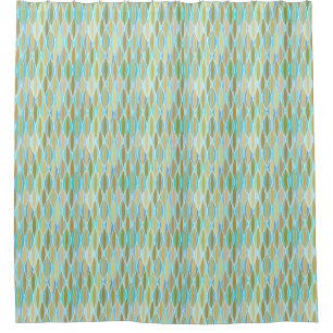 Mid-Century Ribbon Print - turquoise and tan Shower Curtain