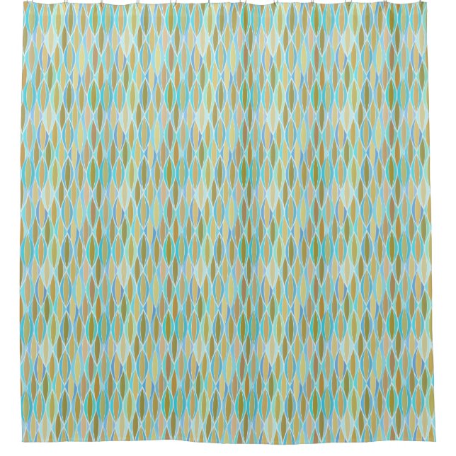 Mid-Century Ribbon Print - turquoise and tan Shower Curtain (Front)