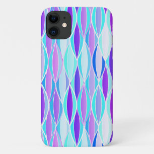 Mid-Century Ribbon Print - violet and aqua iPhone 11 Case