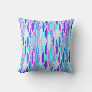 Mid-Century Ribbon Print - violet and aqua Cushion