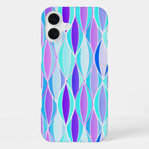 Mid-Century Ribbon Print - violet and aqua iPhone 16 Plus Case