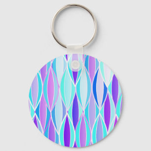Mid-Century Ribbon Print - violet and aqua Key Ring