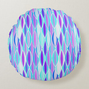 Mid-Century Ribbon Print - violet and aqua Round Cushion