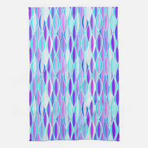 Mid-Century Ribbon Print - violet and aqua Tea Towel