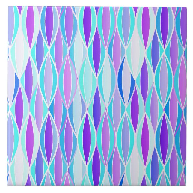 Mid-Century Ribbon Print - violet and aqua Tile (Front)