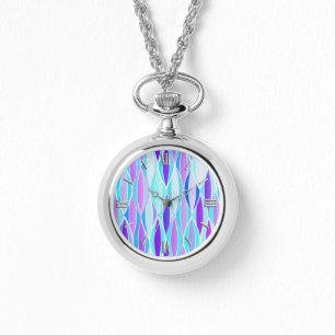 Mid-Century Ribbon Print - violet and aqua Watch