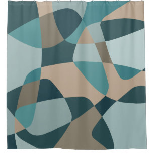 Mid Century Rock Layers Teal Shower Curtain