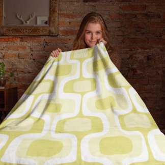 Mid-Century Rounded Rectangle Chartreuse Fleece Blanket