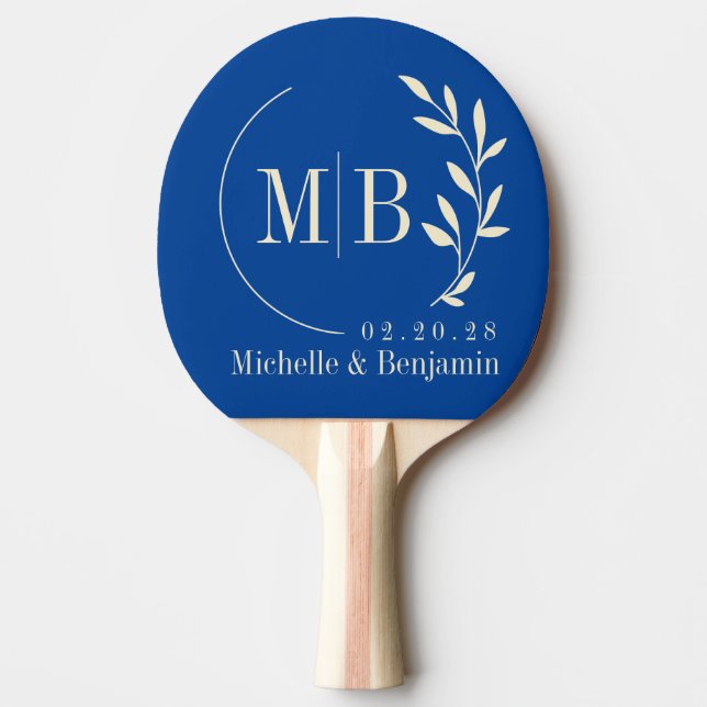Mid-Century Royal Leaf Wedding Monogram Ping Pong Paddle (Front)