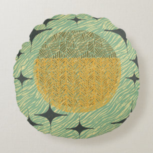 Mid Century Sage Geometric Design   Round Cushion