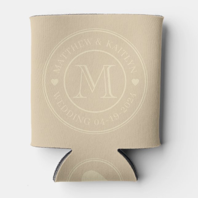 Mid-Century Sand Dune Wedding Monogram Heart Can Cooler (Front)
