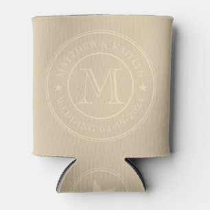 Mid-Century Sand Dune Wedding Monogram Star Can Cooler