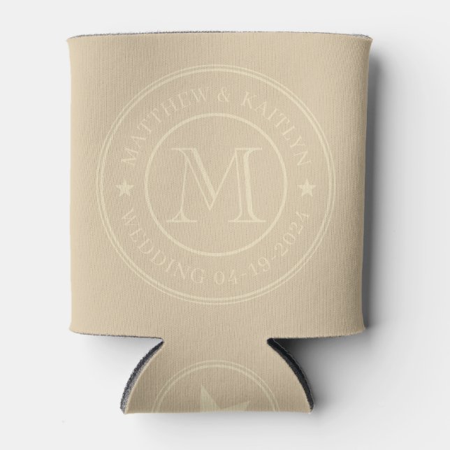 Mid-Century Sand Dune Wedding Monogram Star Can Cooler (Front)