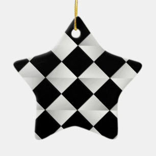 Mid-Century Satin Diamonds - black and white Ceramic Tree Decoration