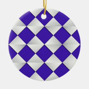 Mid-Century Satin Diamonds - cobalt and white Ceramic Tree Decoration