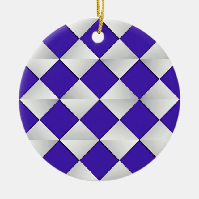 Mid-Century Satin Diamonds - cobalt and white Ceramic Tree Decoration (Front)