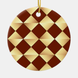 Mid-Century Satin Diamonds - gold & chocolate Ceramic Tree Decoration