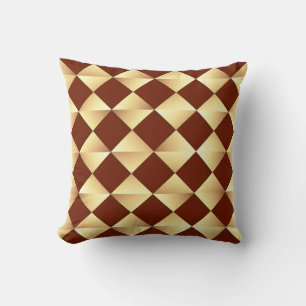 Mid-Century Satin Diamonds - gold & chocolate Cushion