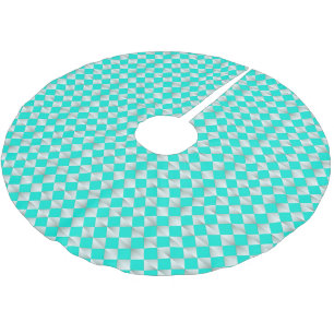 Mid-Century Satin Diamonds - silver and aqua Brushed Polyester Tree Skirt