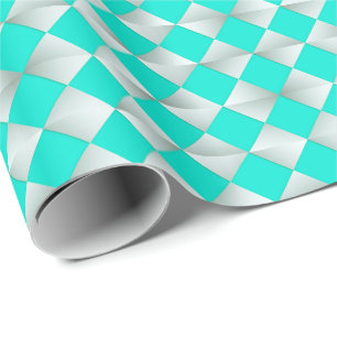 Mid-Century Satin Diamonds - silver and aqua Wrapping Paper