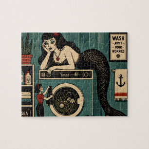 Mid Century Sea Siren on Laundry Day Jigsaw Puzzle