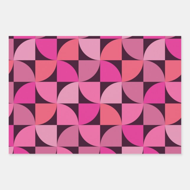 Mid Century semi circle Pink Coral  Wrapping Paper Sheet (Front)