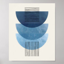 Mid century shapes BLUE modern abstract